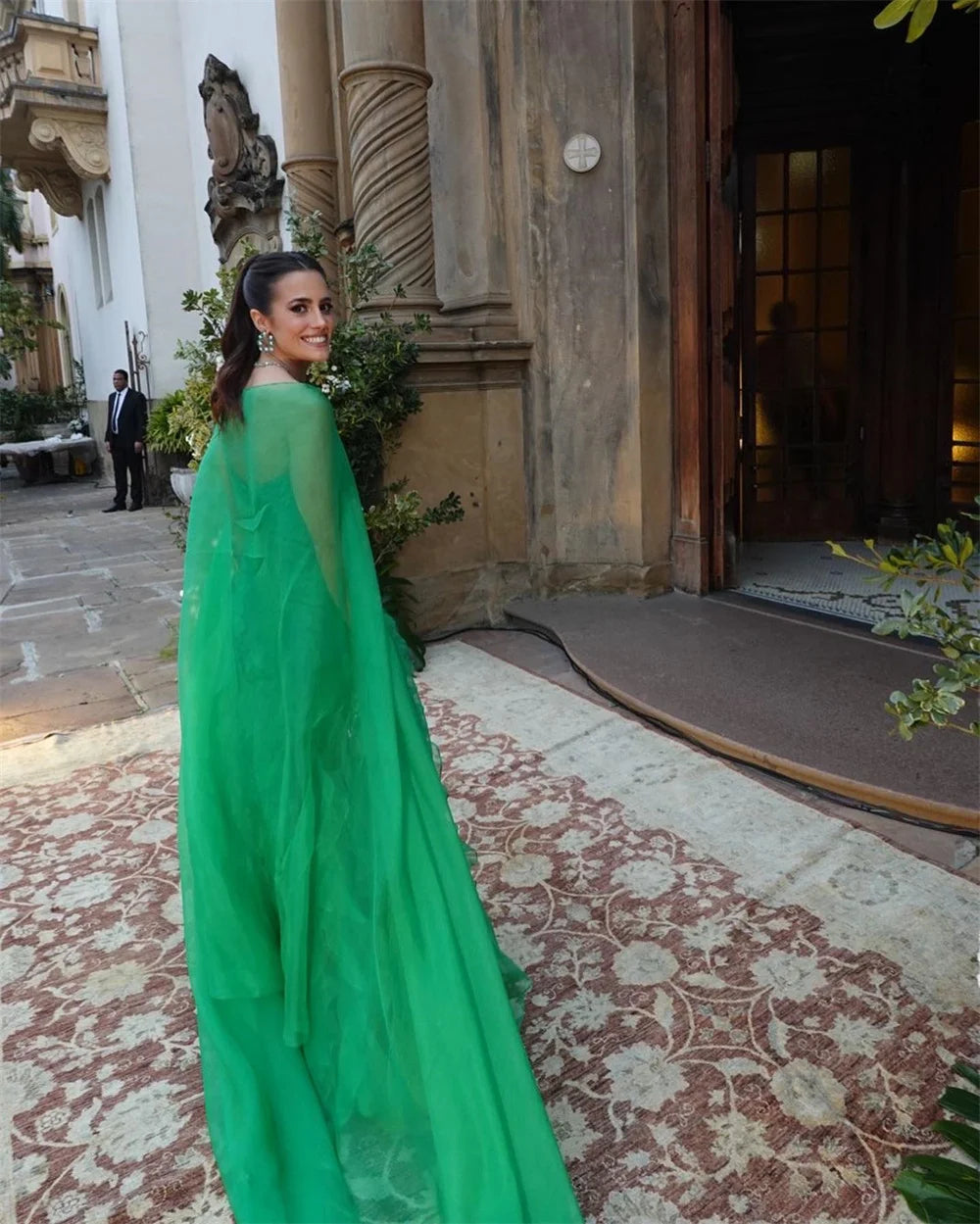 Sansa Strapless A-Line Lace Prom Dress Detachable Shawl Customized Party Dress Floor-Length Zip Evening Dresses
