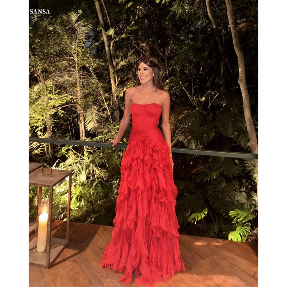 Sansa Strapless A-Line Lace Prom Dress Detachable Shawl Customized Party Dress Floor-Length Zip Evening Dresses