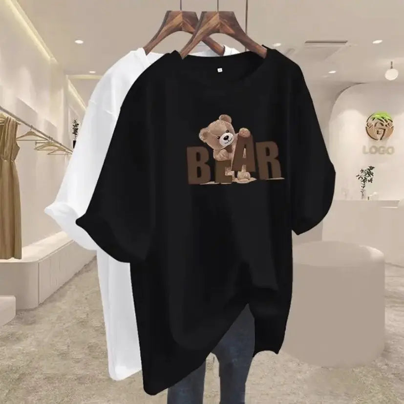 Women's O-Neck Short Sleeve Cotton Basic Top T-Shirt Casual Loose Oversized