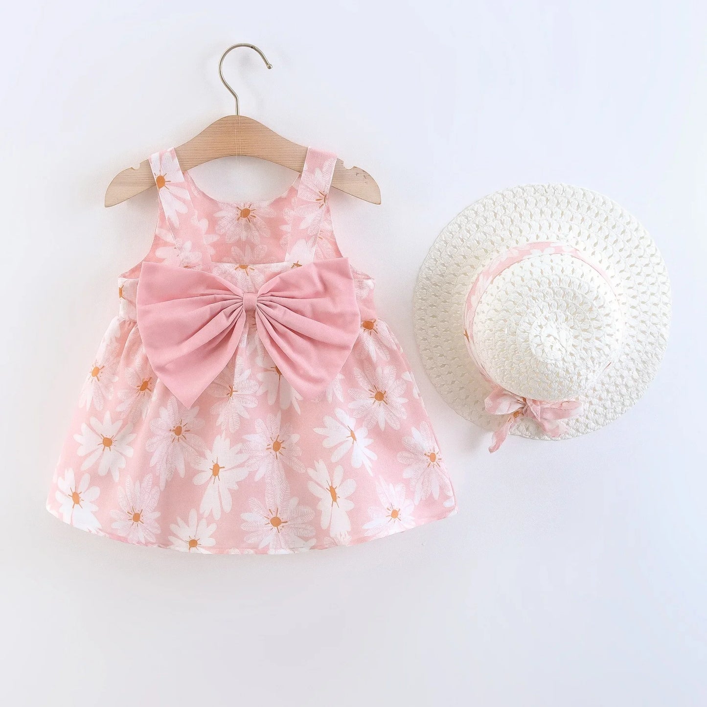 Girls' Floral Printed Little Fresh Daily Sweet Princess Dress with Bow
