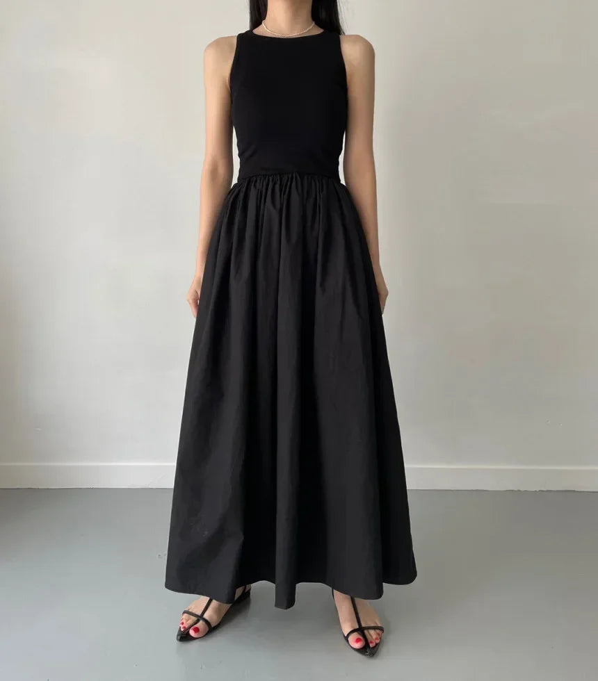 Women's Round Neck Sleeveless High Waist Temperament Female Fashion Style Dress