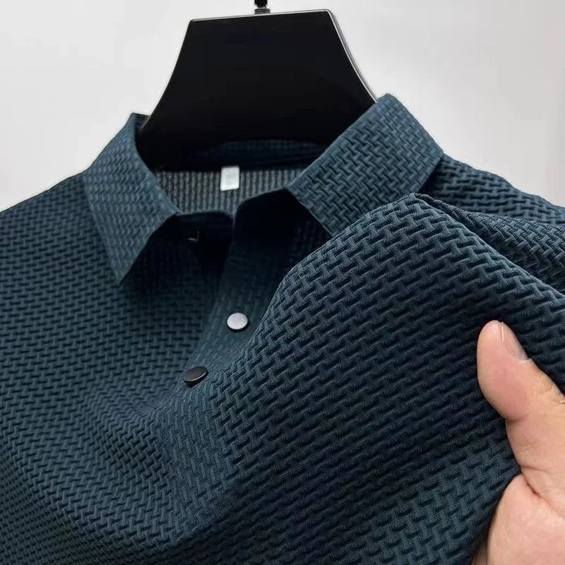 Men's Casual Short Sleeve Bone Floral Solid Color Polo Shirt Fashionable Breathable Comfortable