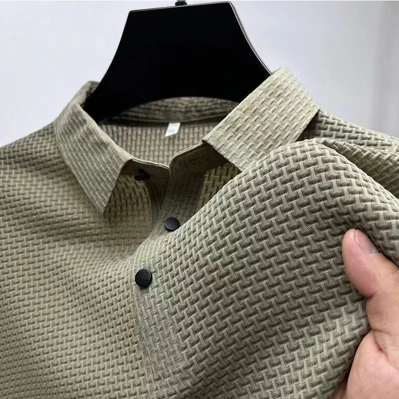Men's Casual Short Sleeve Bone Floral Solid Color Polo Shirt Fashionable Breathable Comfortable
