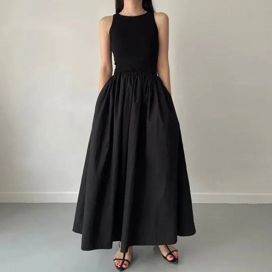 Women's Round Neck Sleeveless High Waist Temperament Female Fashion Style Dress