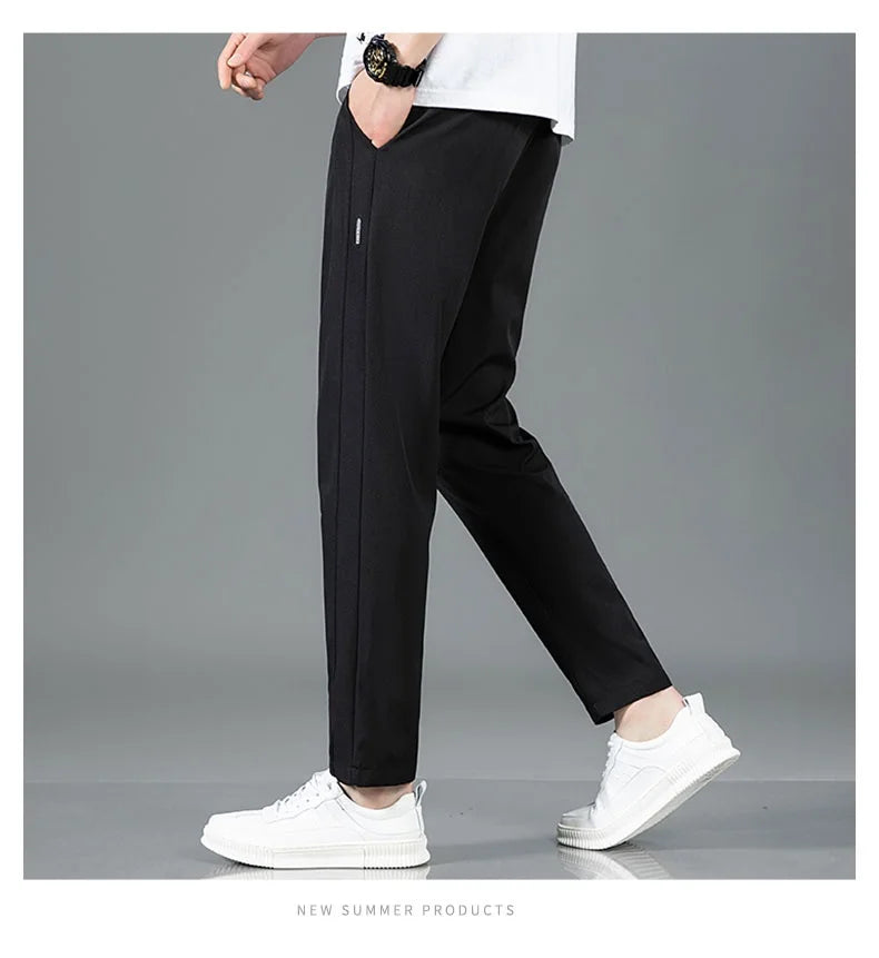 New Black Gray Thin Business Casual Pants Outdoor Elastic Breathable Straight Leg Sweatpants