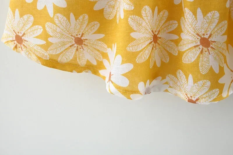 Girls' Floral Printed Little Fresh Daily Sweet Princess Dress with Bow