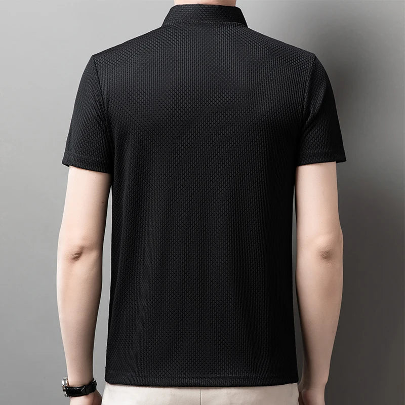 Men's Casual Short Sleeve Bone Floral Solid Color Polo Shirt Fashionable Breathable Comfortable