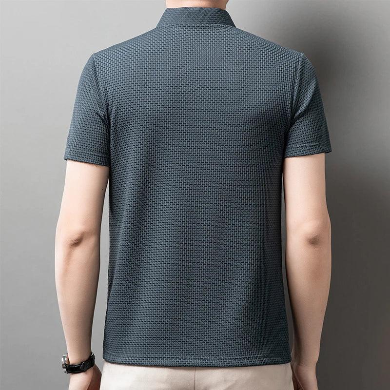 Men's Casual Short Sleeve Bone Floral Solid Color Polo Shirt Fashionable Breathable Comfortable