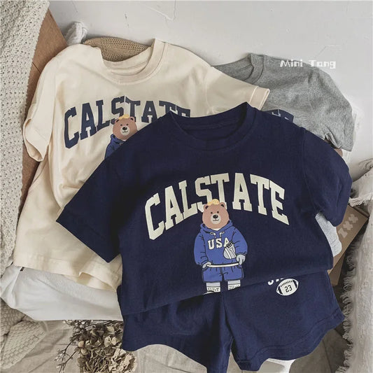 Girls Clothing Set Cartoon Bear T-Shirt and Shorts Suit Kid Casual Top Bottom Clothing Tracksuit