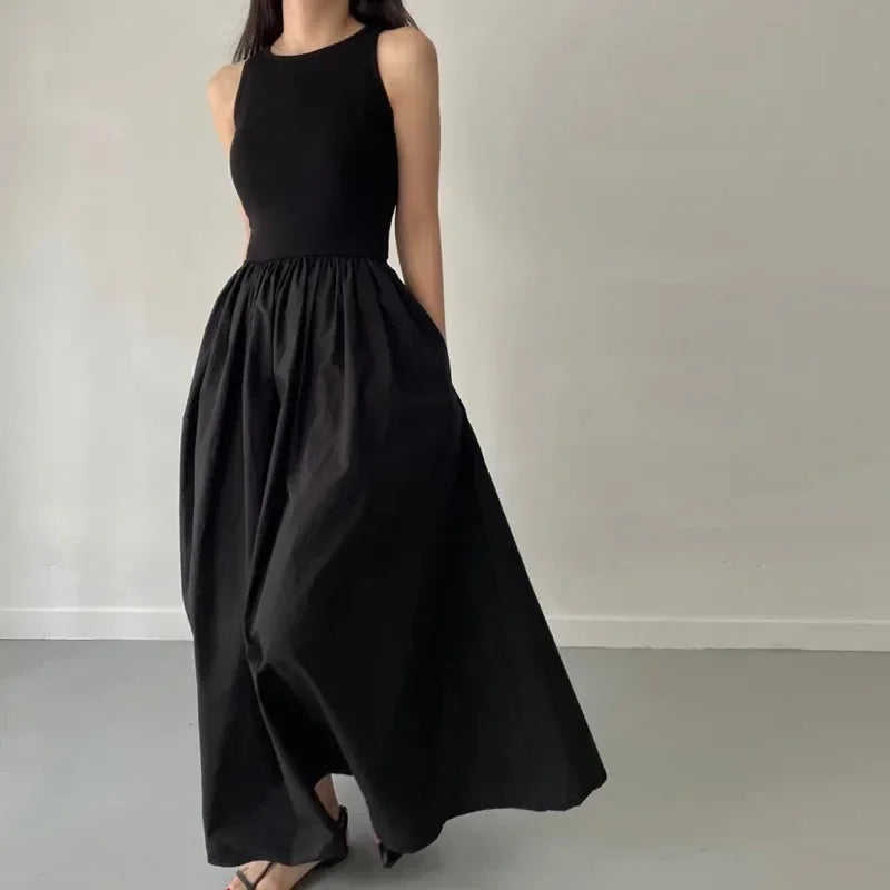 Women's Round Neck Sleeveless High Waist Temperament Female Fashion Style Dress