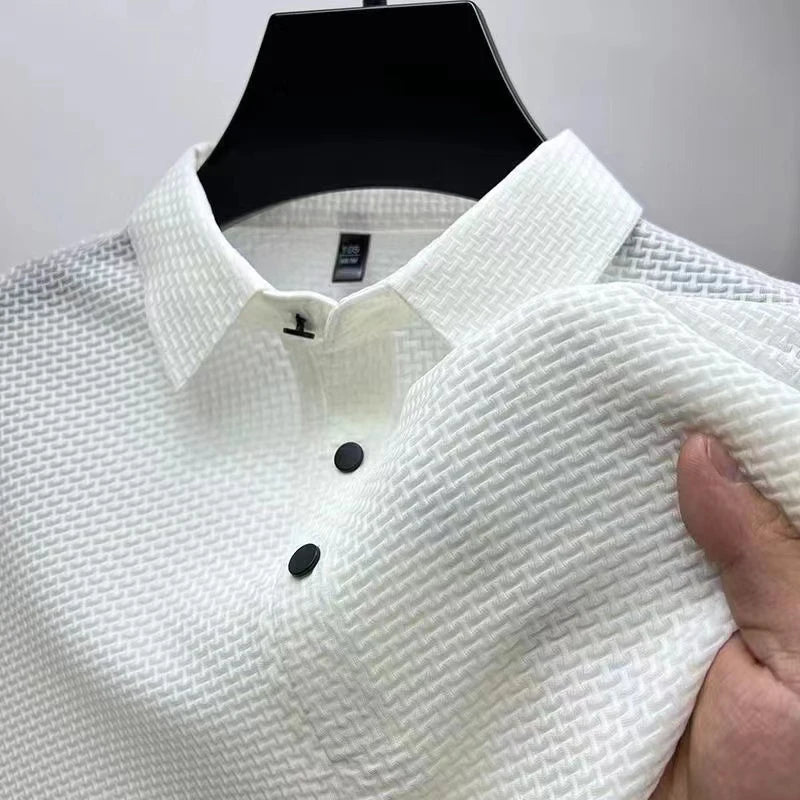 Men's Casual Short Sleeve Bone Floral Solid Color Polo Shirt Fashionable Breathable Comfortable