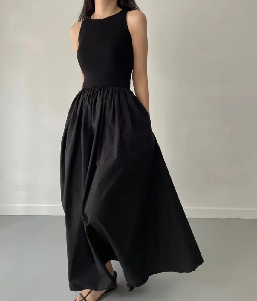 Women's Round Neck Sleeveless High Waist Temperament Female Fashion Style Dress