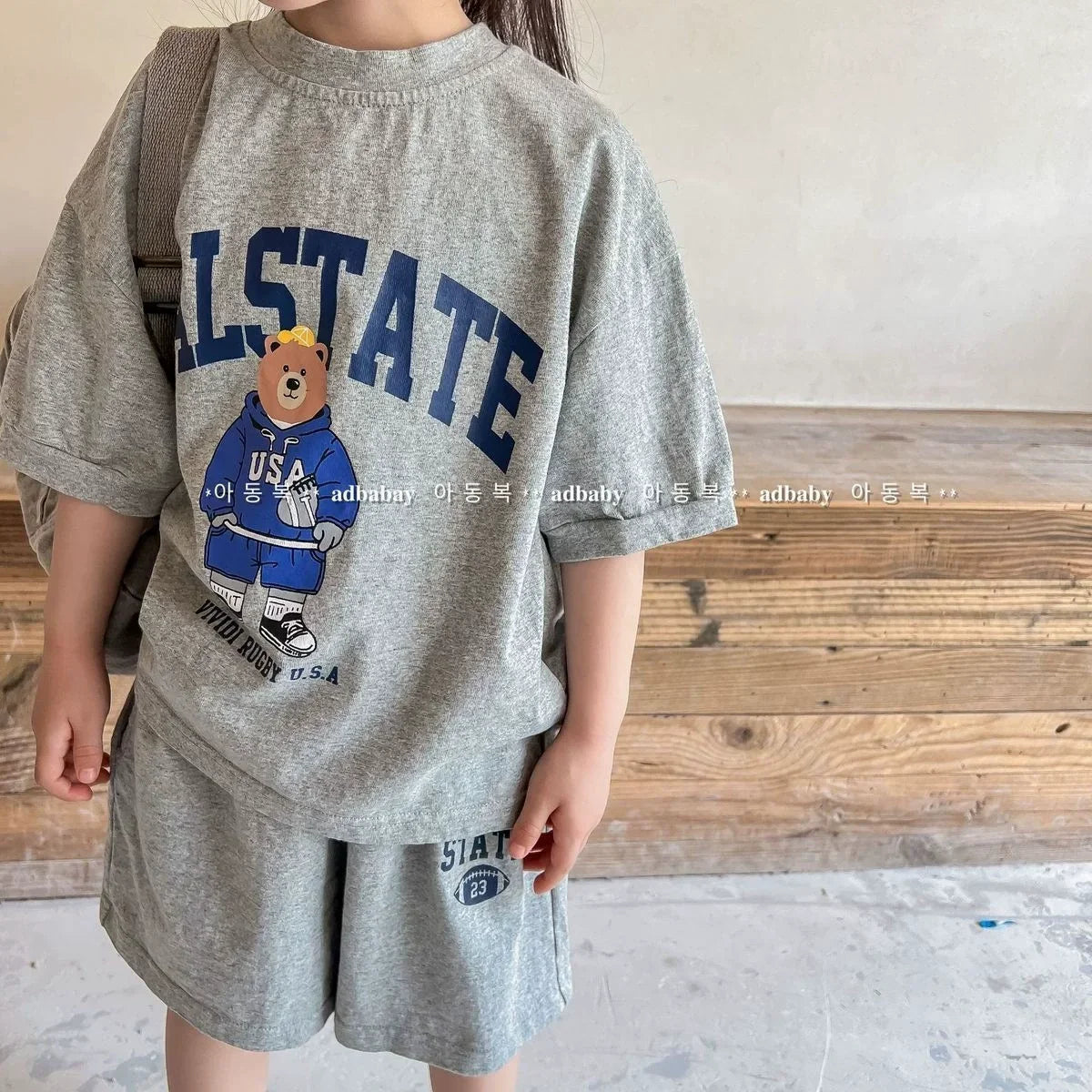 Girls Clothing Set Cartoon Bear T-Shirt and Shorts Suit Kid Casual Top Bottom Clothing Tracksuit