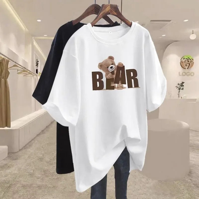 Women's O-Neck Short Sleeve Cotton Basic Top T-Shirt Casual Loose Oversized