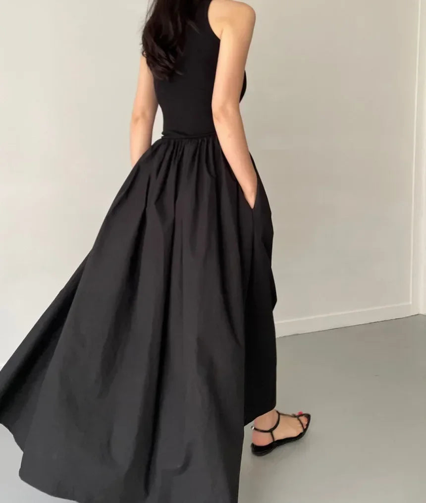Women's Round Neck Sleeveless High Waist Temperament Female Fashion Style Dress