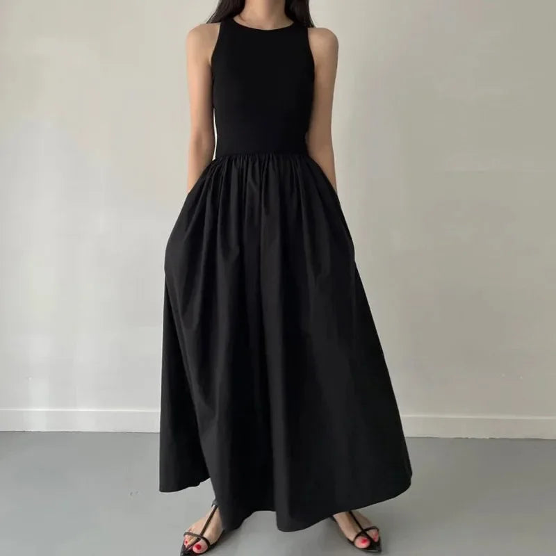 Women's Round Neck Sleeveless High Waist Temperament Female Fashion Style Dress
