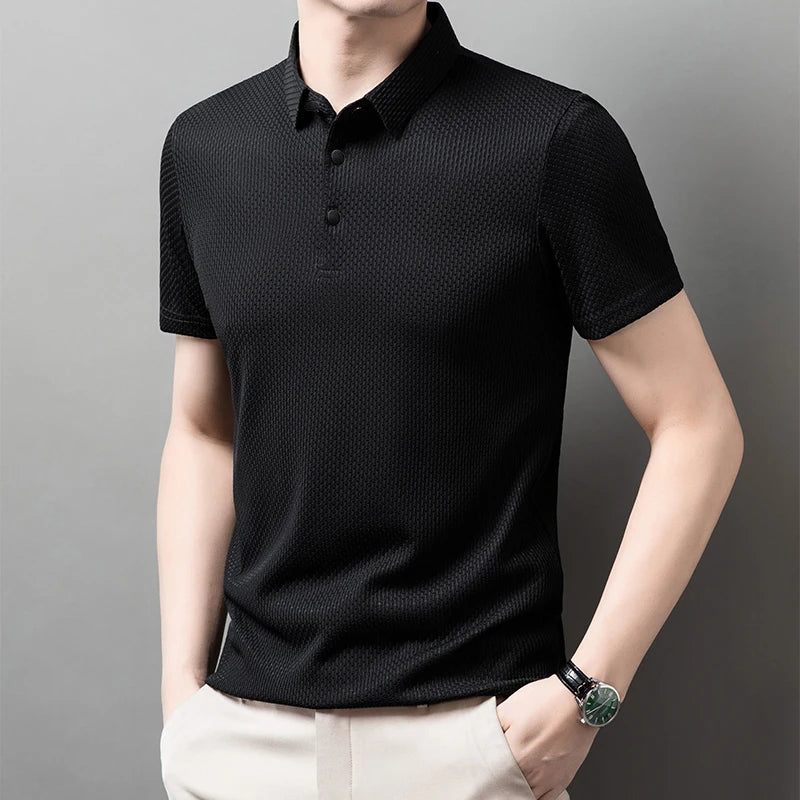 Men's Casual Short Sleeve Bone Floral Solid Color Polo Shirt Fashionable Breathable Comfortable