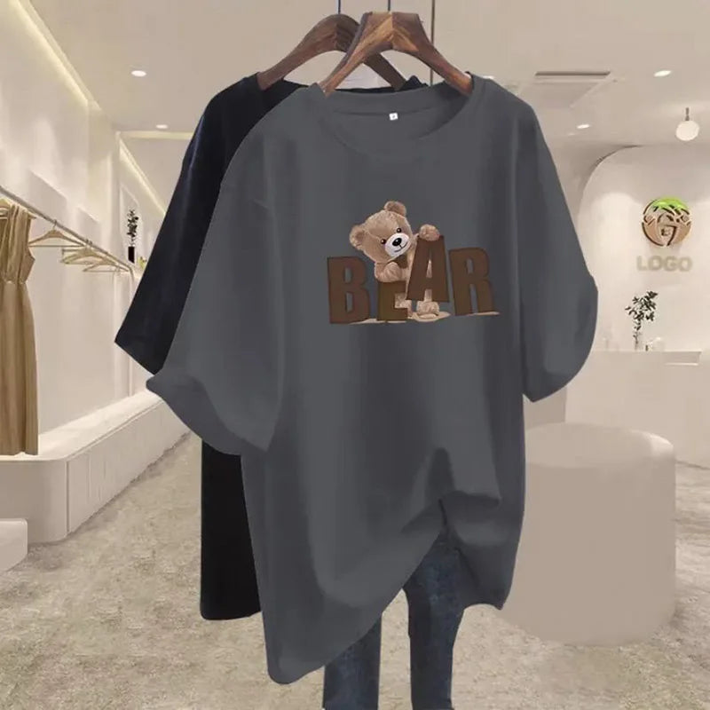 Women's O-Neck Short Sleeve Cotton Basic Top T-Shirt Casual Loose Oversized