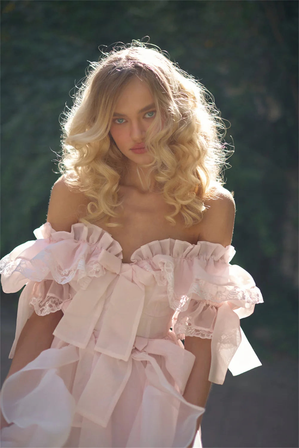 Sansa  Pink Off Shoulder Prom Dress Sweet Edge Curl Organza Vestidos De Noche Puffy Prom Dress Customized