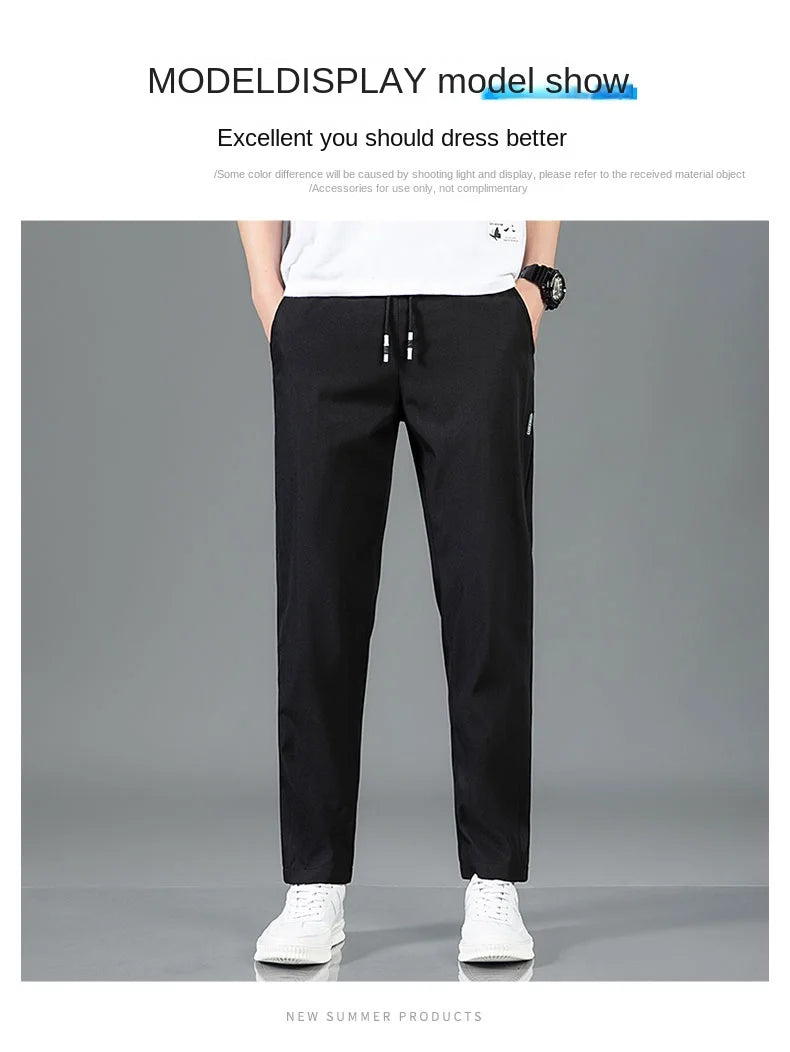 New Black Gray Thin Business Casual Pants Outdoor Elastic Breathable Straight Leg Sweatpants