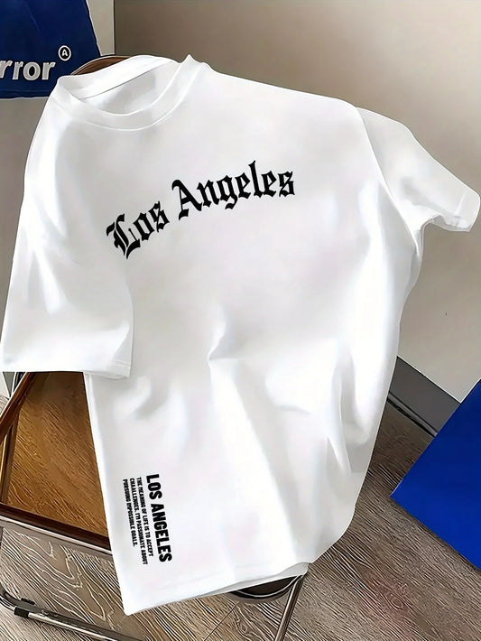 100% Cotton Fashion Los Angeles Letter Printed Loose Large Casual Comfortable Round Neck Short Sleeve T-shirt Top