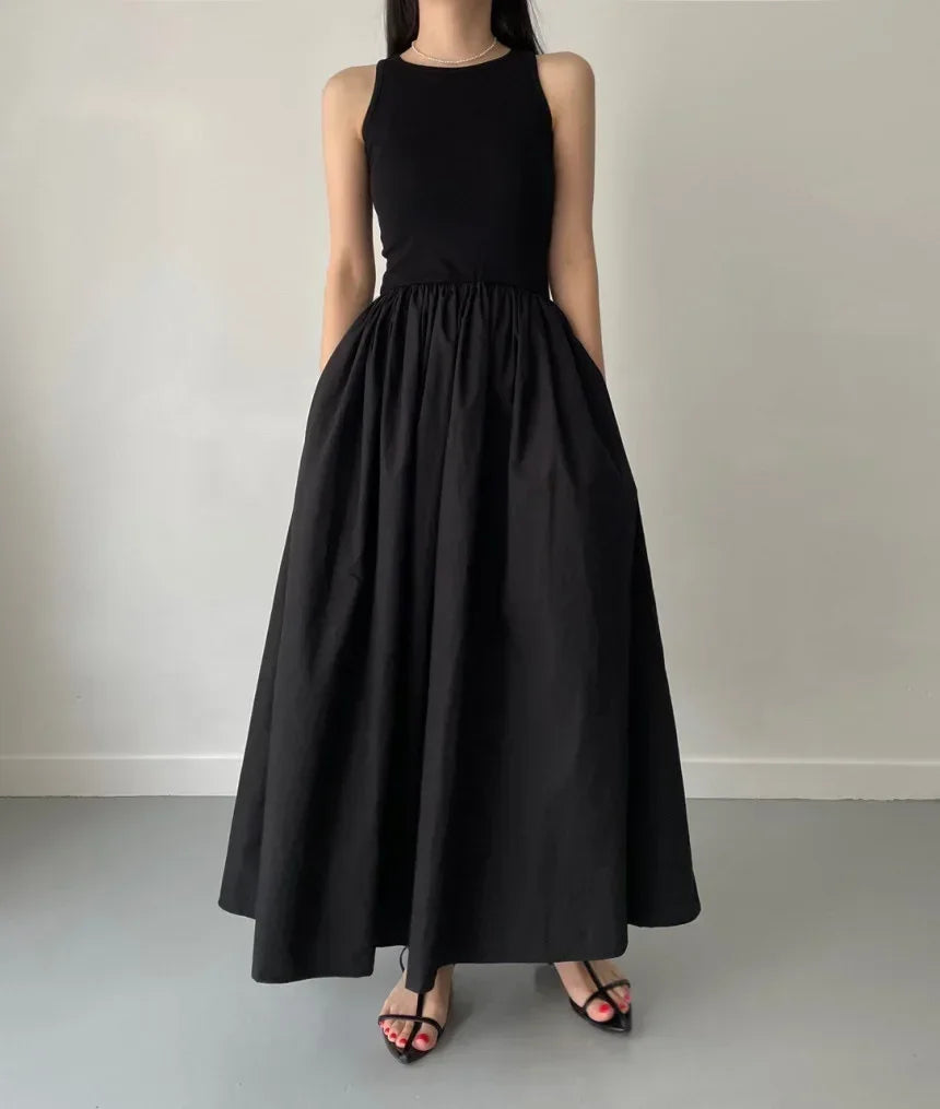Women's Round Neck Sleeveless High Waist Temperament Female Fashion Style Dress