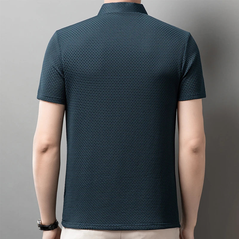 Men's Casual Short Sleeve Bone Floral Solid Color Polo Shirt Fashionable Breathable Comfortable