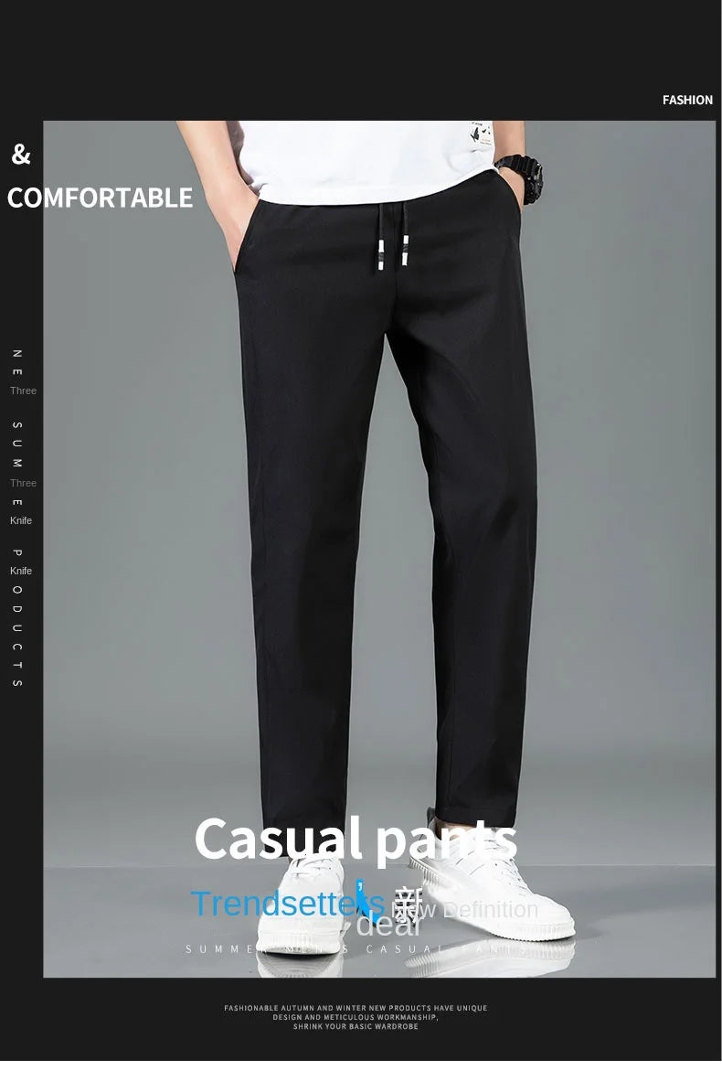 New Black Gray Thin Business Casual Pants Outdoor Elastic Breathable Straight Leg Sweatpants