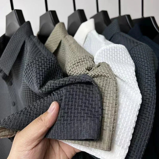Men's Casual Short Sleeve Bone Floral Solid Color Polo Shirt Fashionable Breathable Comfortable