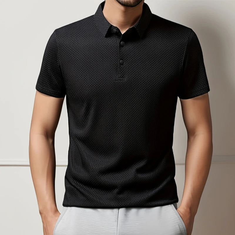 Men's Casual Short Sleeve Bone Floral Solid Color Polo Shirt Fashionable Breathable Comfortable