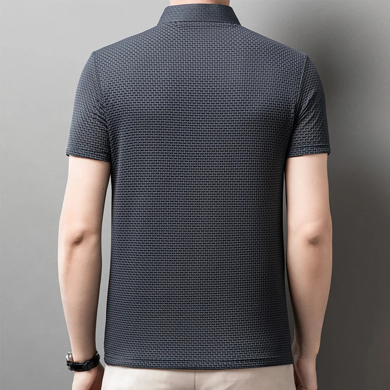 Men's Casual Short Sleeve Bone Floral Solid Color Polo Shirt Fashionable Breathable Comfortable