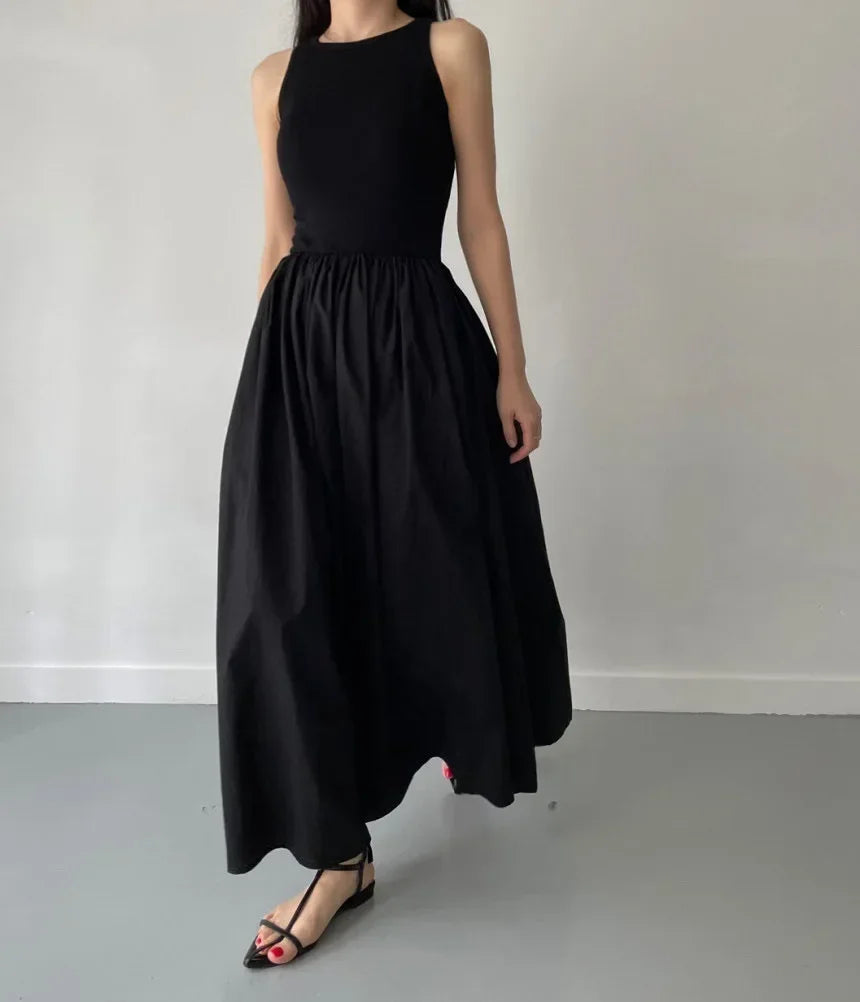 Women's Round Neck Sleeveless High Waist Temperament Female Fashion Style Dress