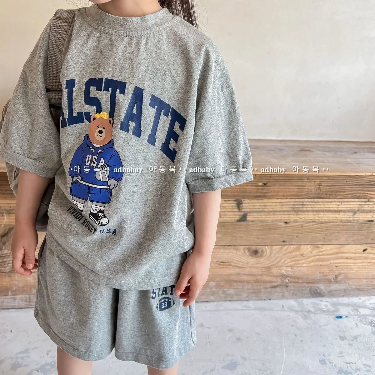 Girls Clothing Set Cartoon Bear T-Shirt and Shorts Suit Kid Casual Top Bottom Clothing Tracksuit