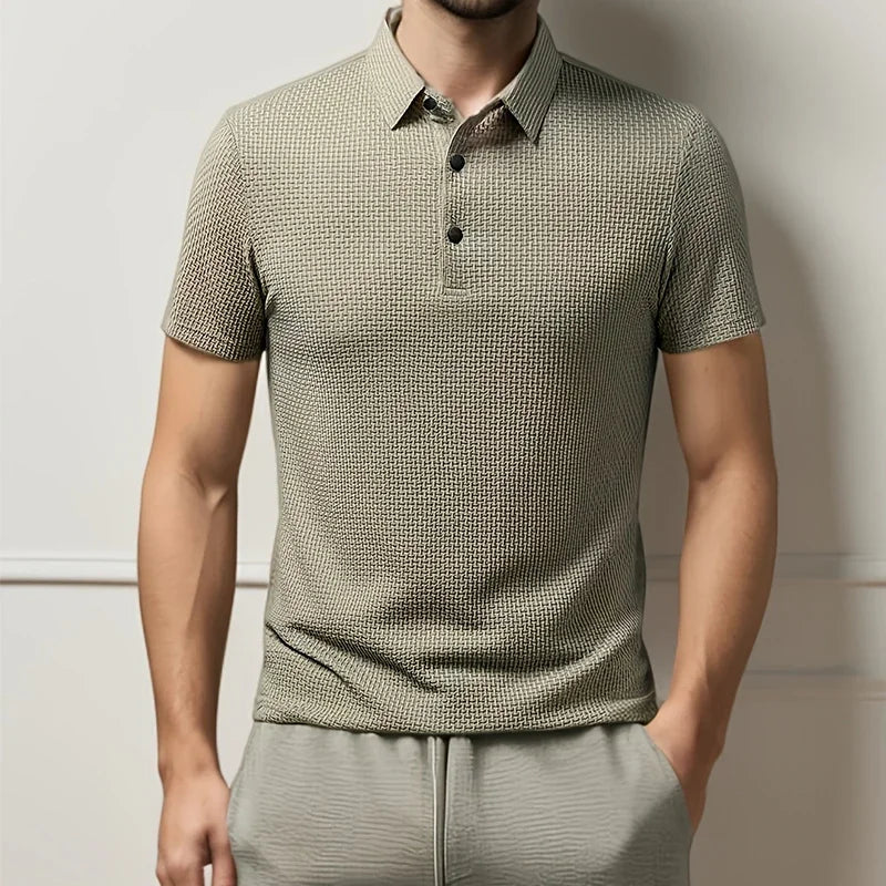 Men's Casual Short Sleeve Bone Floral Solid Color Polo Shirt Fashionable Breathable Comfortable