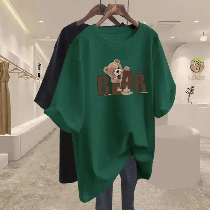 Women's O-Neck Short Sleeve Cotton Basic Top T-Shirt Casual Loose Oversized