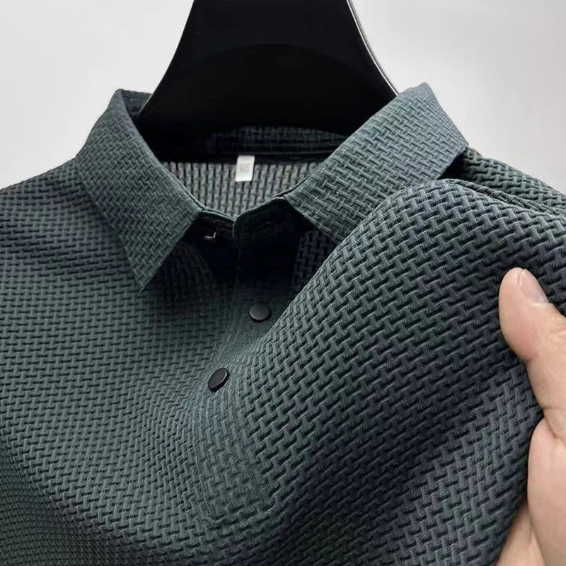 Men's Casual Short Sleeve Bone Floral Solid Color Polo Shirt Fashionable Breathable Comfortable