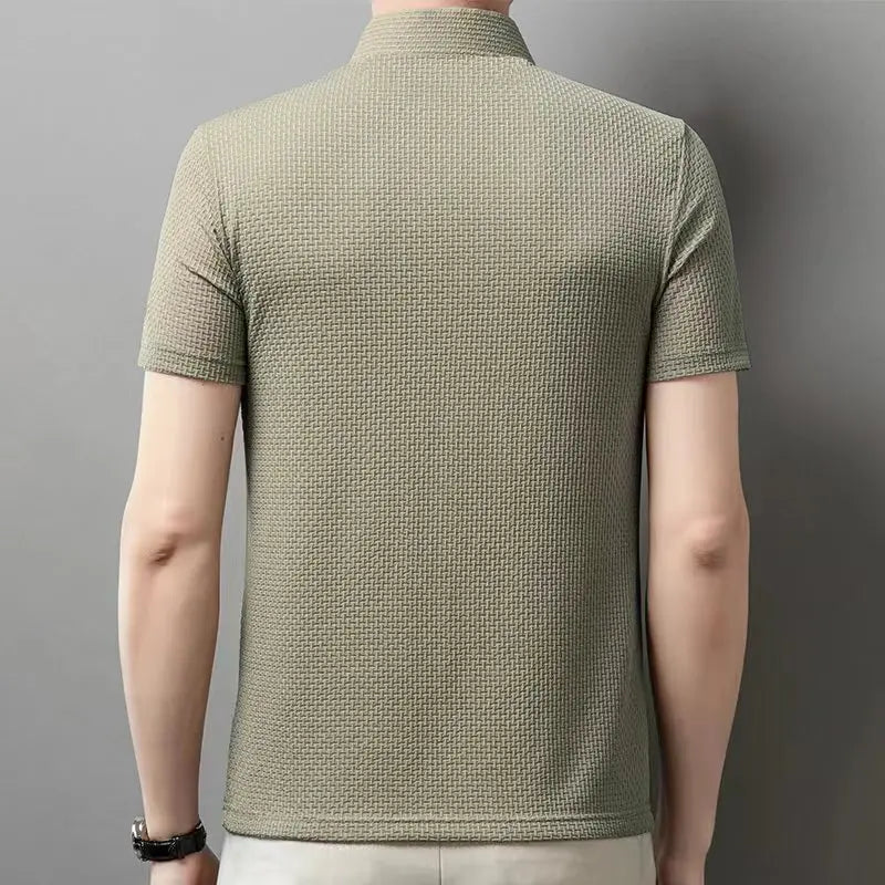 Men's Casual Short Sleeve Bone Floral Solid Color Polo Shirt Fashionable Breathable Comfortable