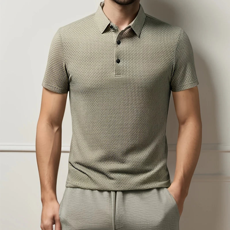 Men's Casual Short Sleeve Bone Floral Solid Color Polo Shirt Fashionable Breathable Comfortable