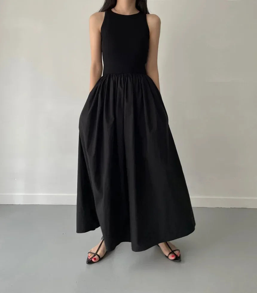 Women's Round Neck Sleeveless High Waist Temperament Female Fashion Style Dress