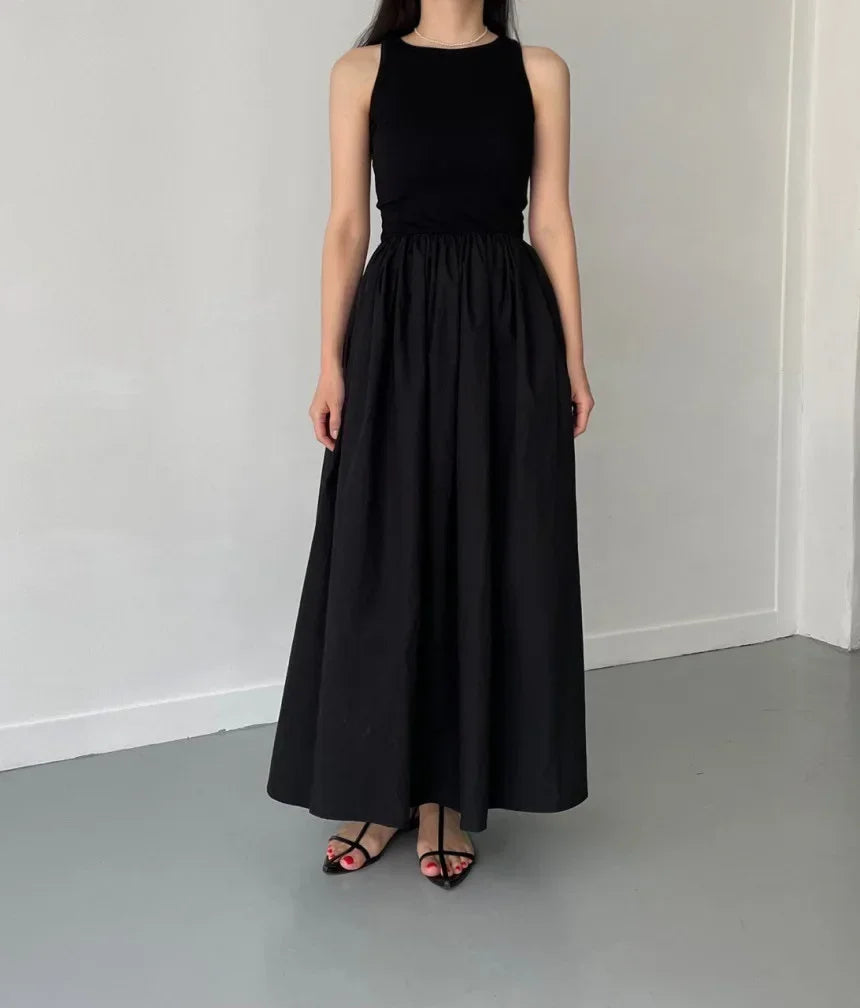 Women's Round Neck Sleeveless High Waist Temperament Female Fashion Style Dress