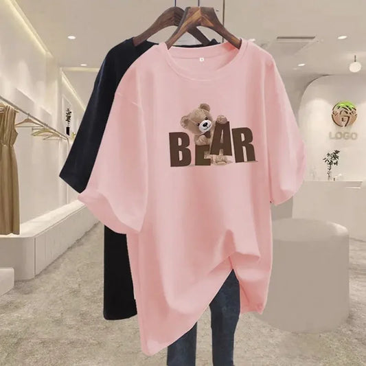 Women's O-Neck Short Sleeve Cotton Basic Top T-Shirt Casual Loose Oversized