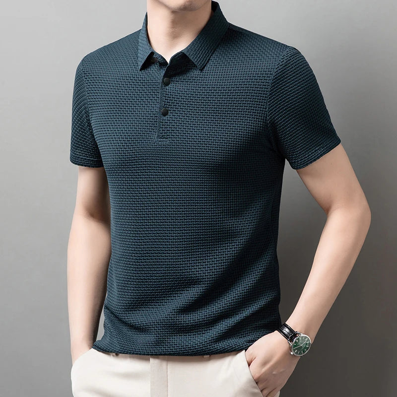 Men's Casual Short Sleeve Bone Floral Solid Color Polo Shirt Fashionable Breathable Comfortable