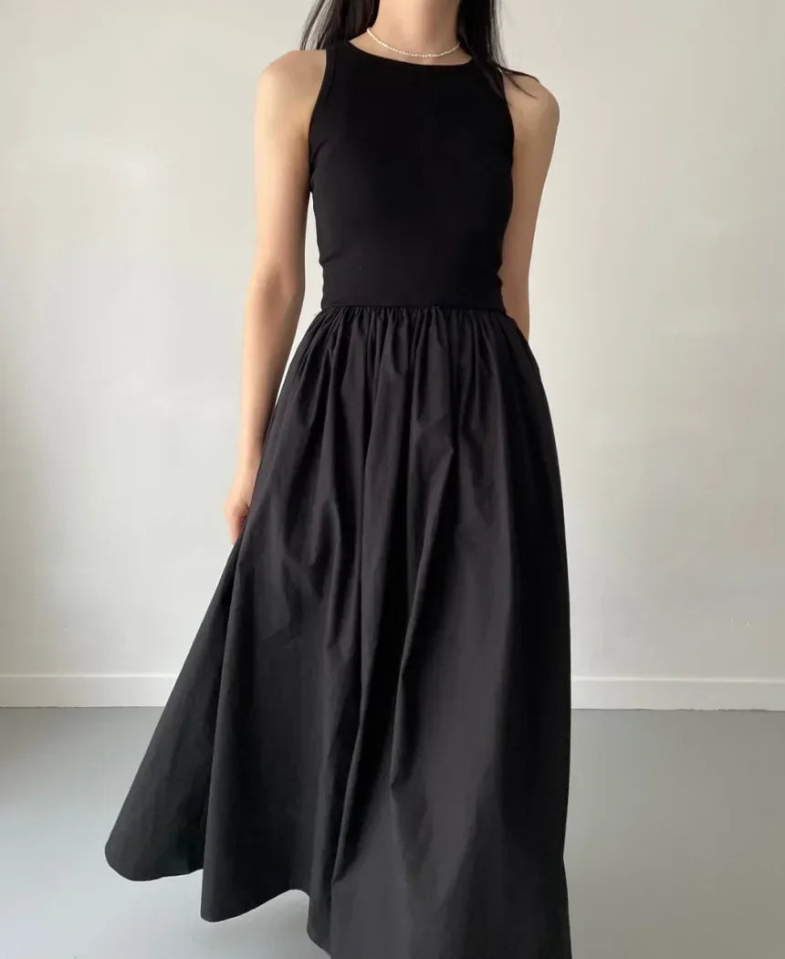 Women's Round Neck Sleeveless High Waist Temperament Female Fashion Style Dress