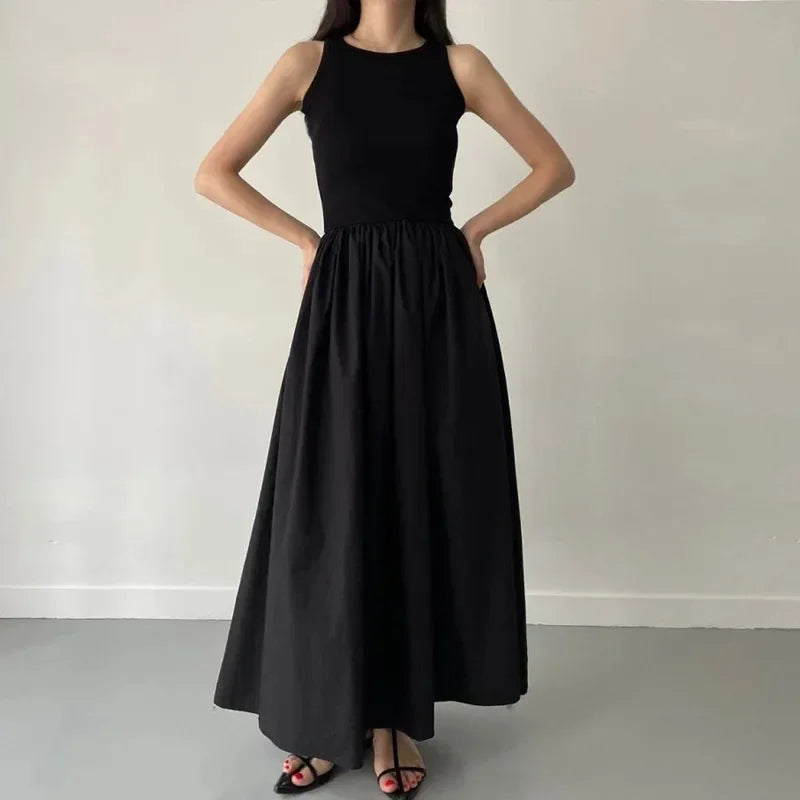 Women's Round Neck Sleeveless High Waist Temperament Female Fashion Style Dress