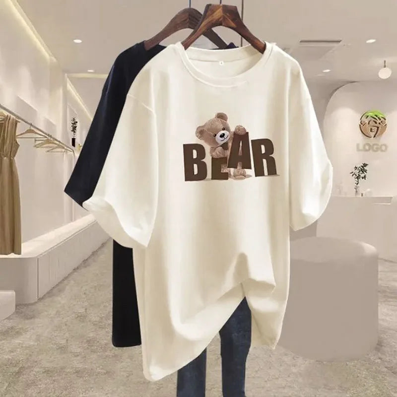Women's O-Neck Short Sleeve Cotton Basic Top T-Shirt Casual Loose Oversized