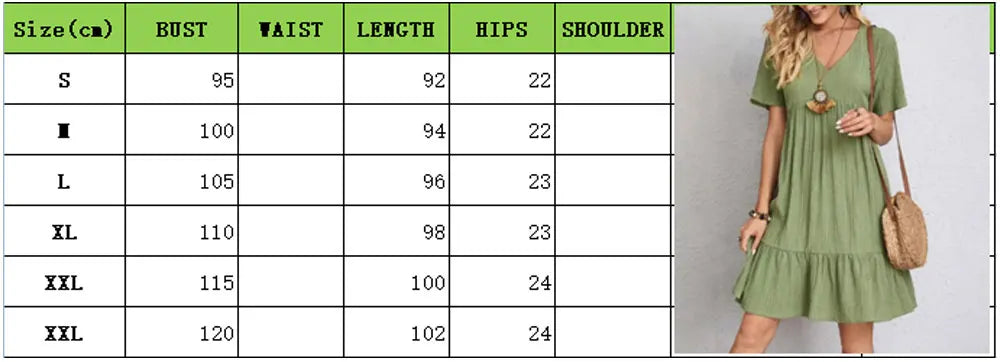 Women's Peplum Dress Spring V-Neck Short Sleeve Loose Waist Ruffle Fit Flare Vocation Dress