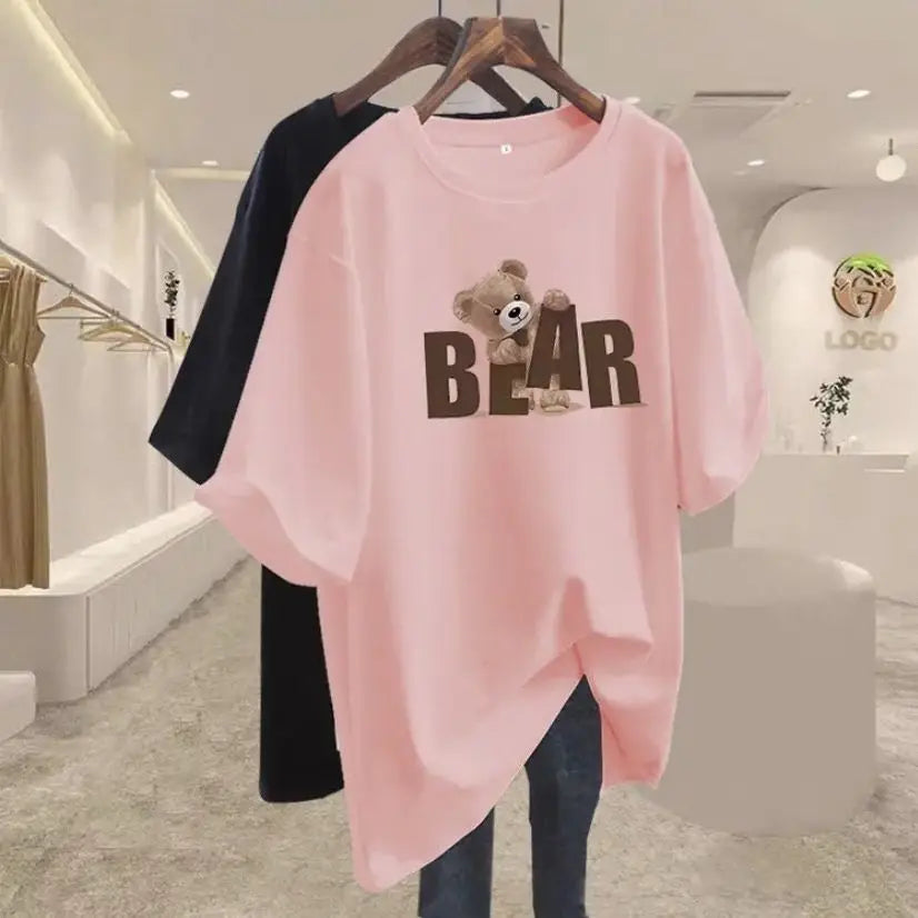 Women's O-Neck Short Sleeve Cotton Basic Top T-Shirt Casual Loose Oversized