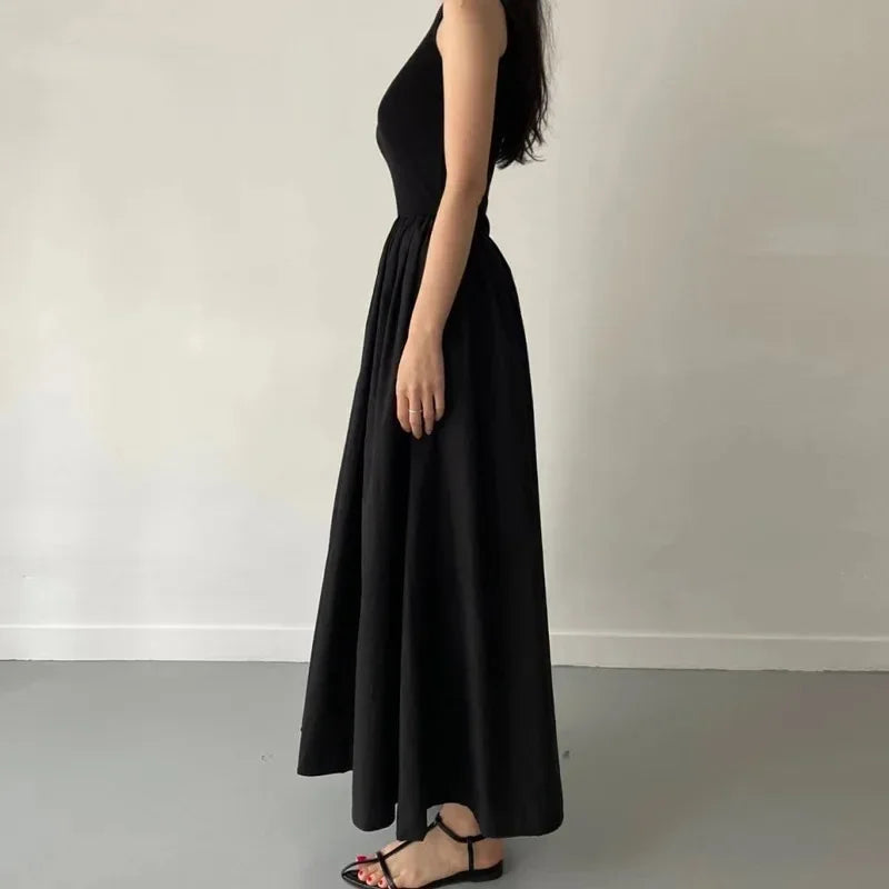 Women's Round Neck Sleeveless High Waist Temperament Female Fashion Style Dress