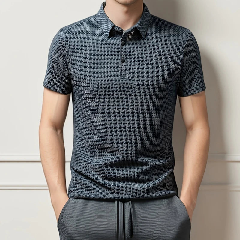 Men's Casual Short Sleeve Bone Floral Solid Color Polo Shirt Fashionable Breathable Comfortable