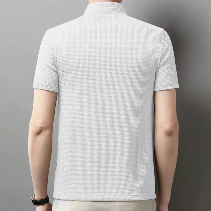 Men's Casual Short Sleeve Bone Floral Solid Color Polo Shirt Fashionable Breathable Comfortable